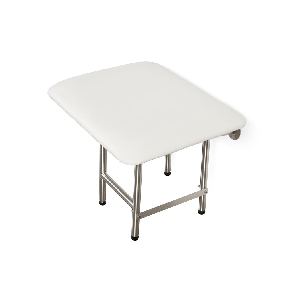 18" x 15" White Padded Cushion Folding Wall Mount Bench Shower Seat with Legs (White / 18 x 15)