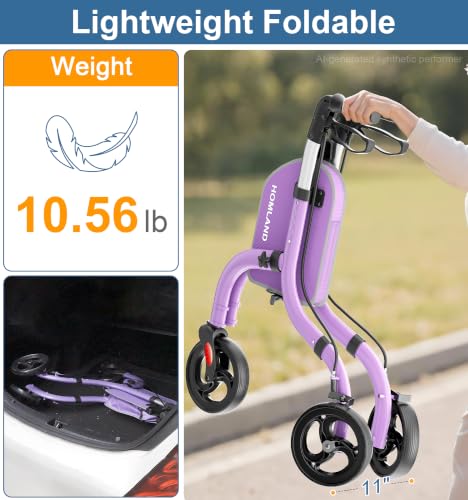 Foldable 3 Wheel Walkers for Seniors (Purple)