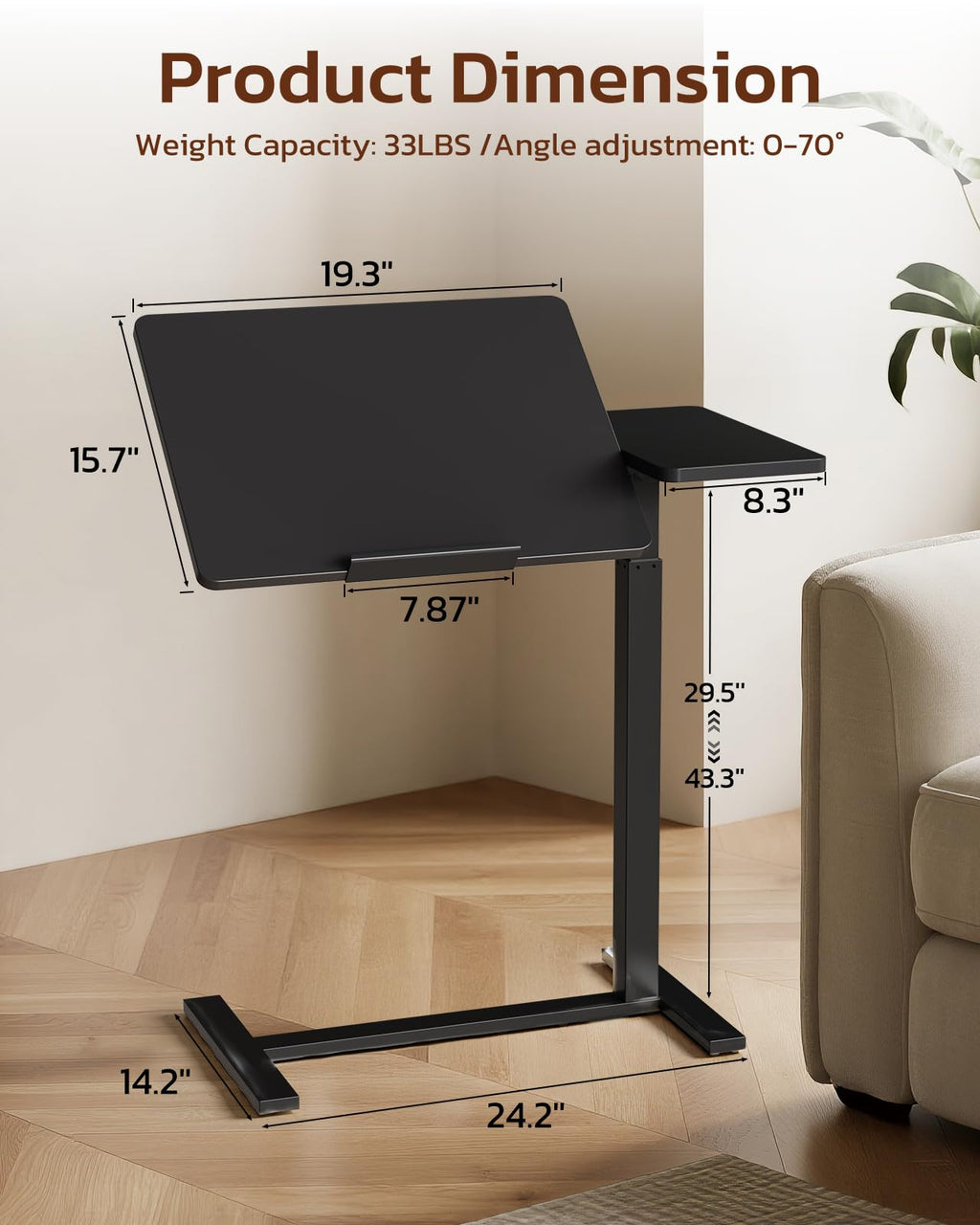 Standing Rolling Desk with Hidden Casters (Black / Tiltable)