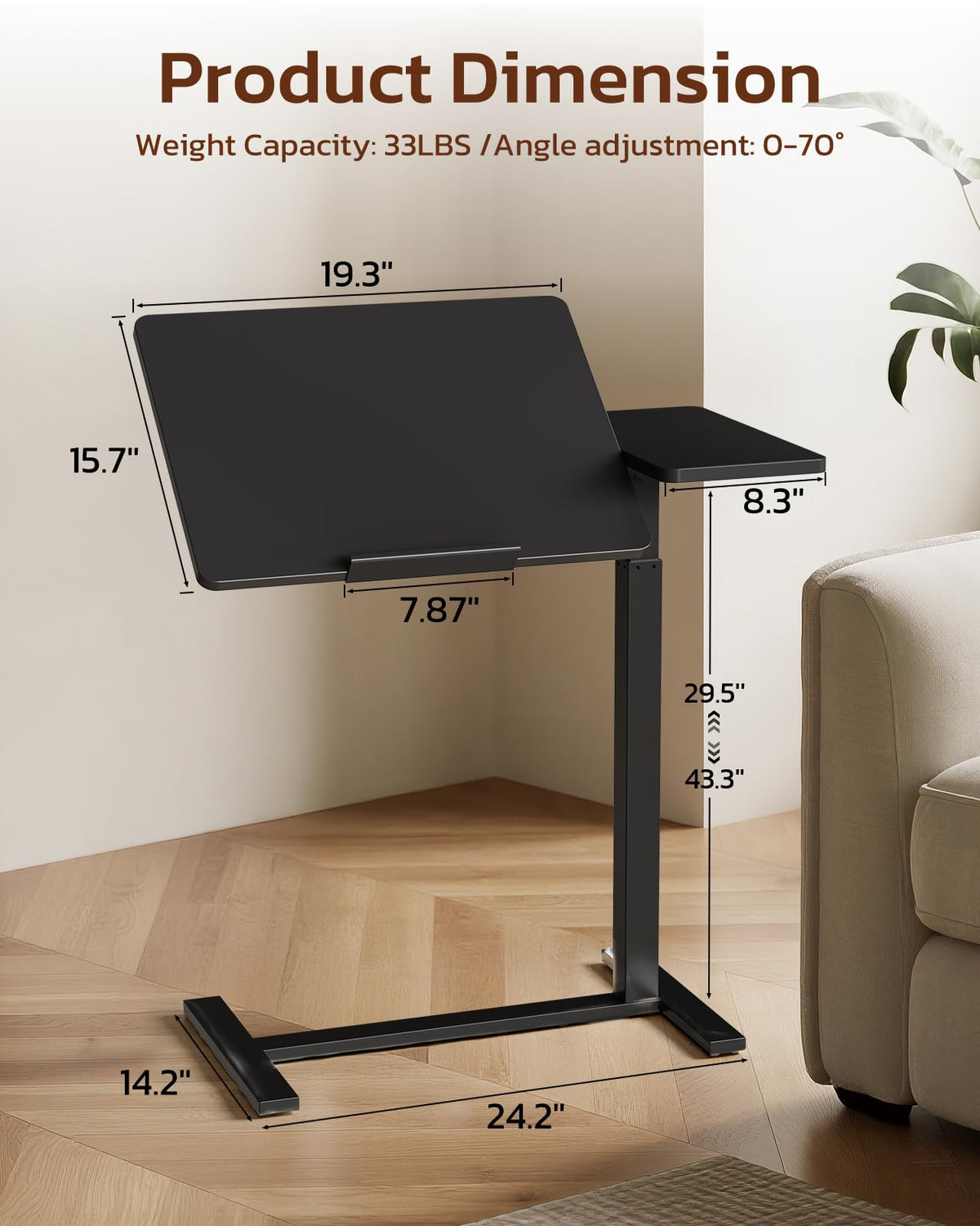 Standing Rolling Desk with Hidden Casters (Black / Tiltable)