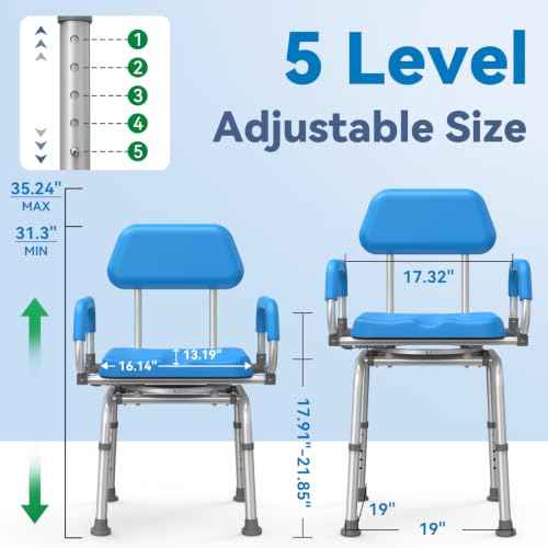 FSA HSA Eligible Swivel Shower Chair with Arms and Backrest (Regular-Blue(Swivel))