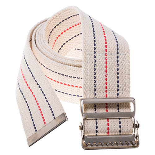 Transfer and Gait Belt with Metal Buckle (40 Inch (Pack of 1) / Beige With Stripes)