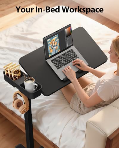 Magnetic Height and 360° Angle Adjustable Overbed Bedside Table Tray