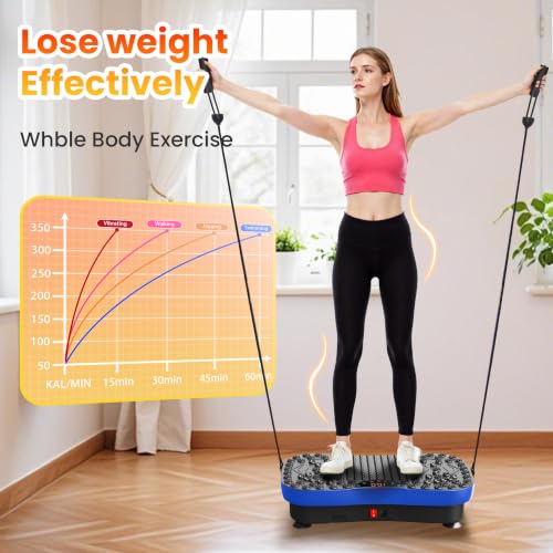 Vibration Plate Fitness Platform Exercise Machine Vibrating Shaking Full Body Shaker Workout Vibrate Stand Shake Board Sport for Weight Loss Fat Burner for Gym Home Office (BLUE)