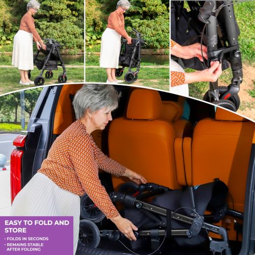 Heavy Duty Rollator Walkers for Seniors with Seat (Black)