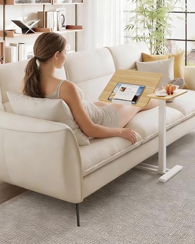 28''Overbed Table Gas Spring Lifting with Wheels&Tilting Desktop (Maple / 28 inch)