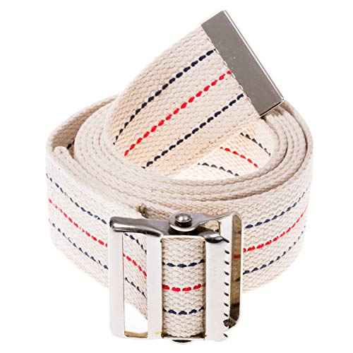 Transfer and Gait Belt with Metal Buckle (54 Inch (Pack of 1) / Beige With Stripes)