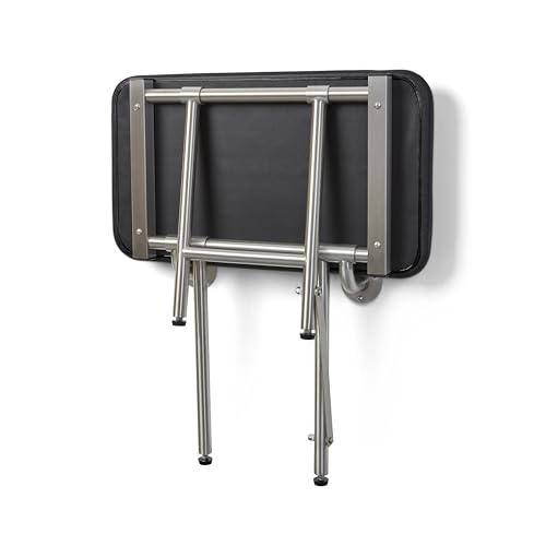 28" x 15" Black Padded Cushion Folding Wall Mount Bench Shower Seat with Legs (Black / 28 x 15)