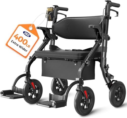 Z59 Heavy Duty 2 in 1 Walker Wheelchair Combo (Starry Black / 400 Pound)