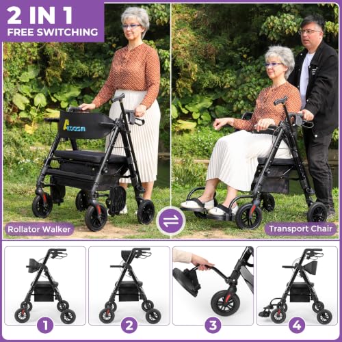 Heavy Duty Rollator Walkers for Seniors with Seat (Black)