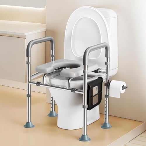 Raised Toilet Seat with Bedside Commode Function (24.4in / Gray)