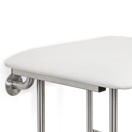 18" x 15" White Padded Cushion Folding Wall Mount Bench Shower Seat with Legs (White / 18 x 15)