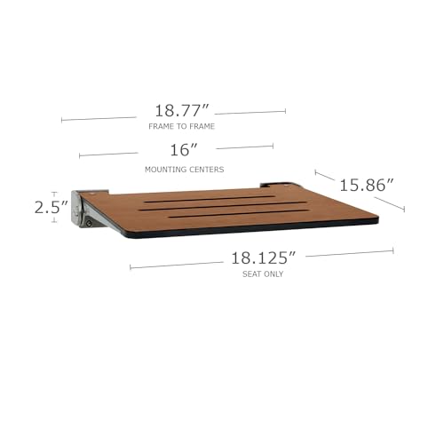 18 inch Silhouette Slimline Folding Wall Mount Shower Bench Seat (Rustic Teak Seat With Silver Frame)