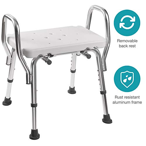 Shower Chair Bath Seat for Tub or Shower Bench for Inside Shower (White with Armrests)