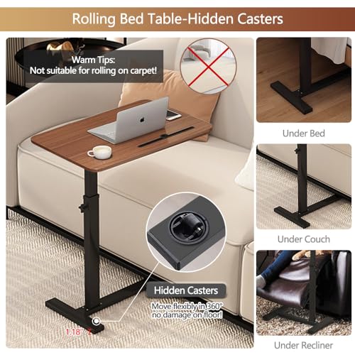 Over the Bed Table with Hidden Wheels (Walnut)