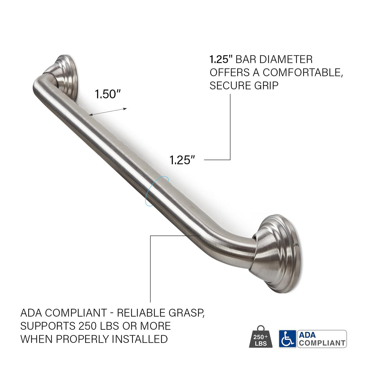 24 inch Finger Grip Grab Bar for Bathroom (Satin / 24)