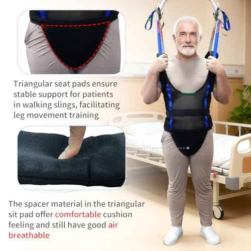 Adjustable Patient Lift Walking Sling with Support Pads (Large / Black)